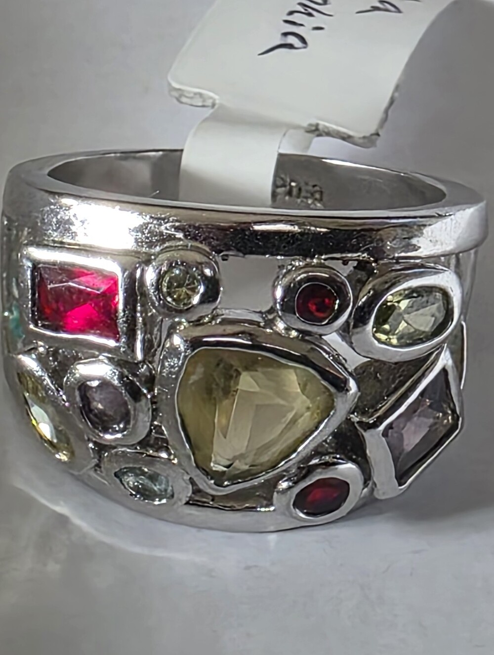 Lia Sophia Panorama Ring Size 9 Silver Tone Multi-Color Mosaic Crystal Vintage